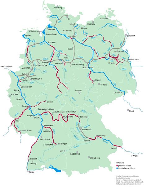 deutschlandkarte mit flüssen und kanälen